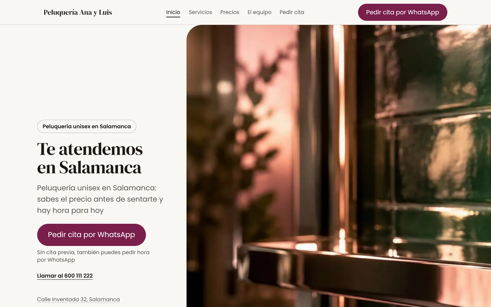 La portada de la web de muestra de Peluquería Ana y Luis, peluquería en Salamanca.